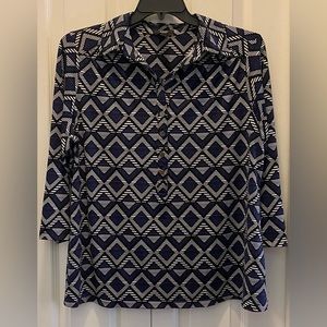ALFANI GEOMETRIC PRINT 3/4 SLEEVE BUTTON UP BLOUSE COLLARED WOMENS 1X